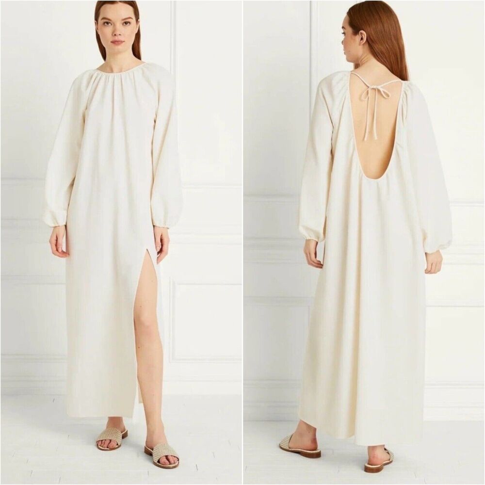 Hill House Ivory Coconut Milk Long Sleeve Backless The Simone Maxi Dress Small